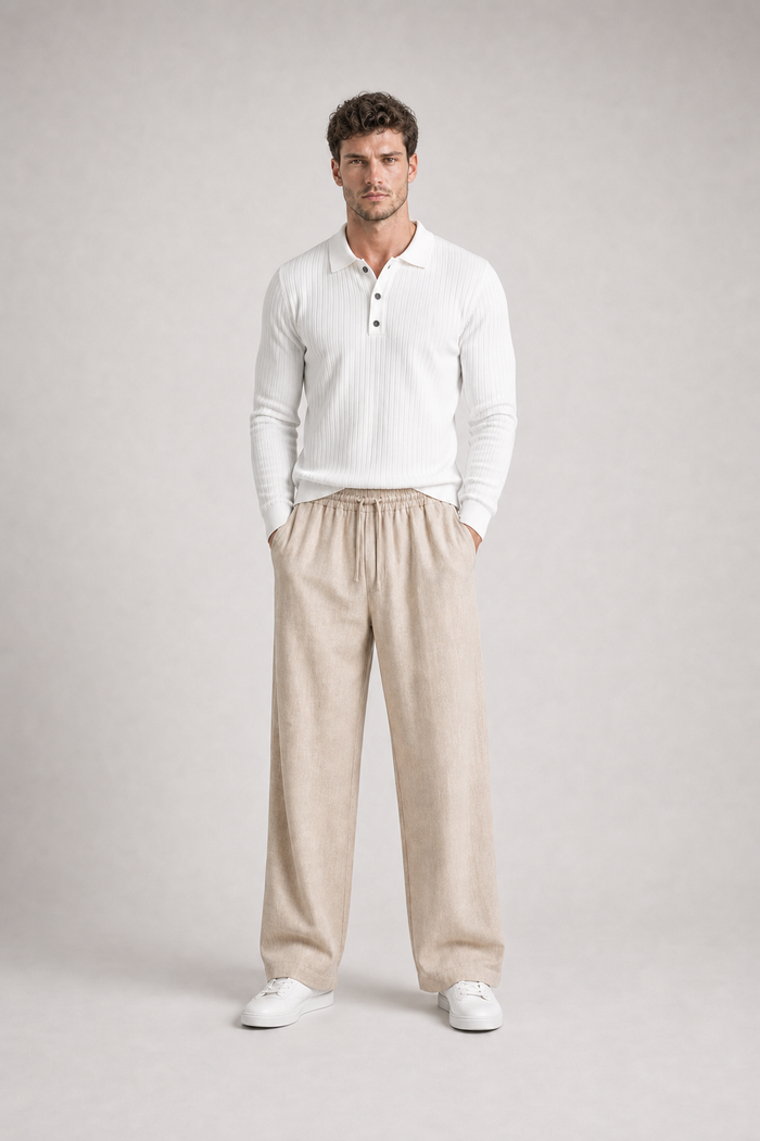 Strick-Poloshirt Geripptes Langarm