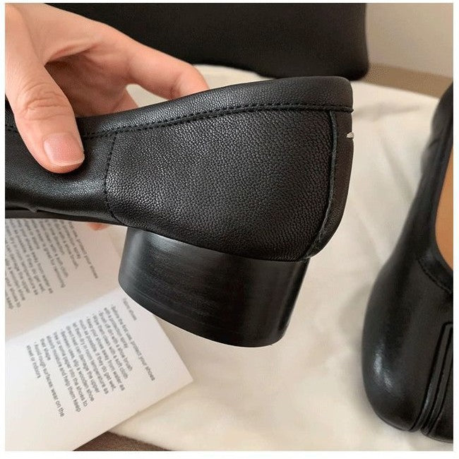Womens Ballet Flats Buckle Closure Thick Heel Shoes