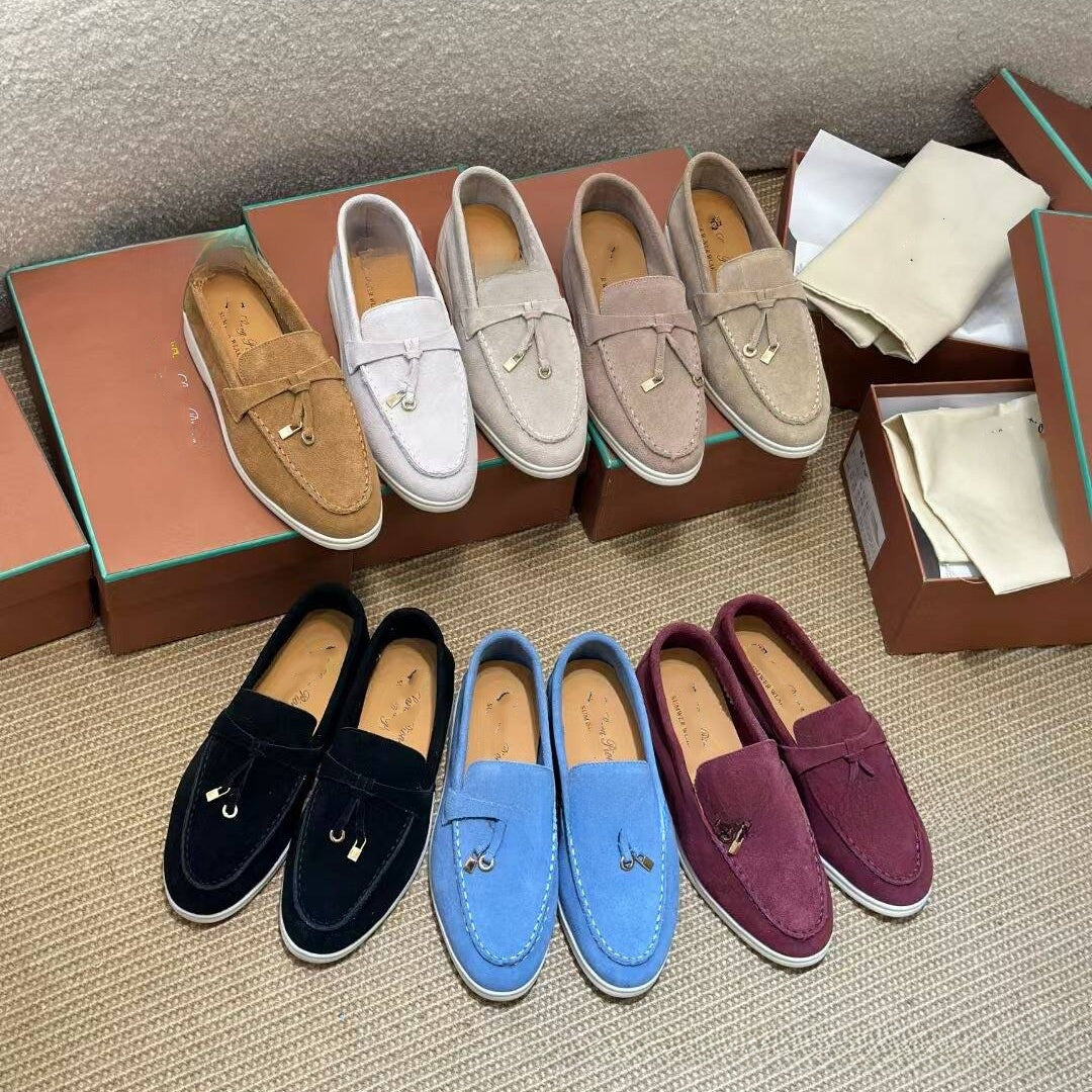 Metal buckle tassel soft-soled loafers