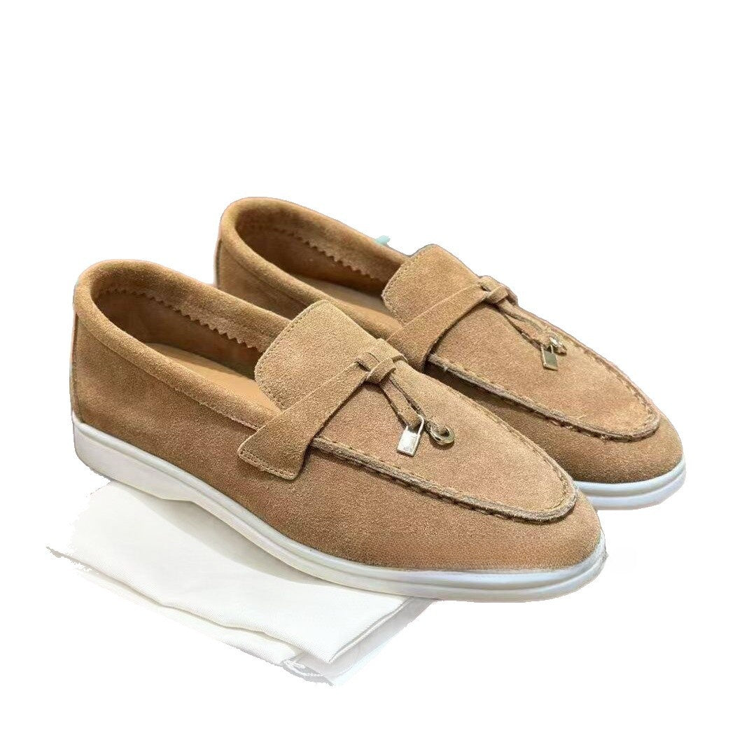 Metal buckle tassel soft-soled loafers