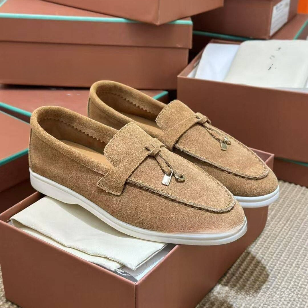 Metal buckle tassel soft-soled loafers