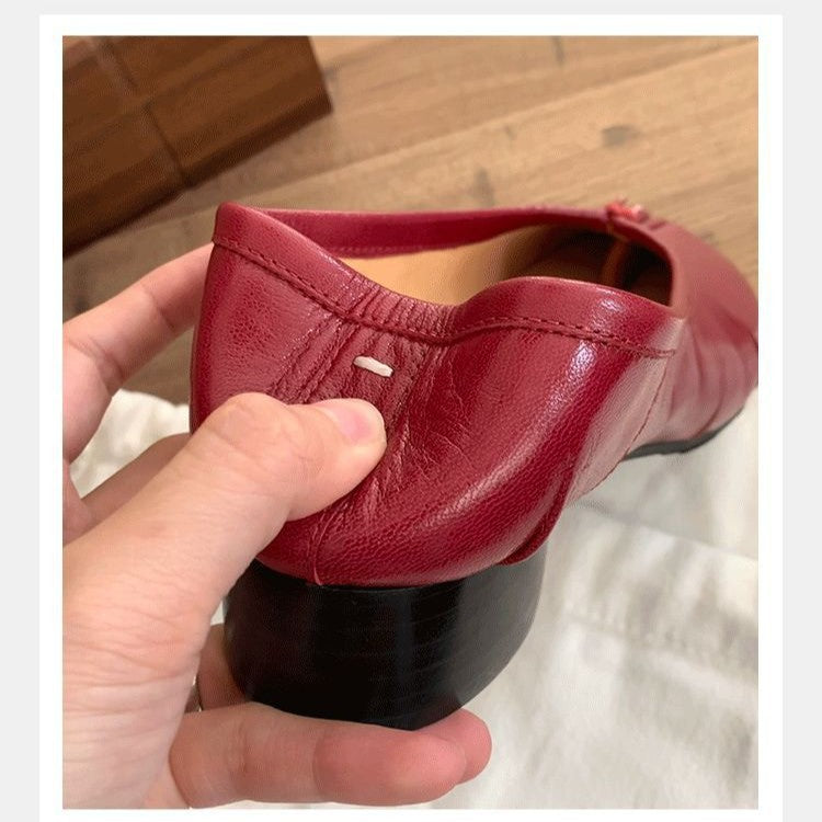 Womens Ballet Flats Buckle Closure Thick Heel Shoes