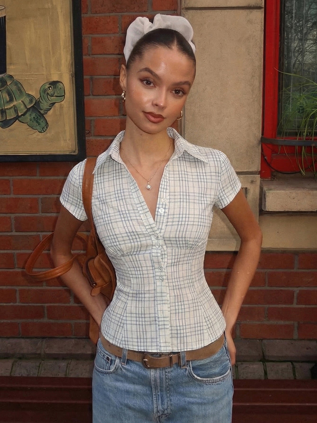 Women's French Plaid Short Sleeve Shirt