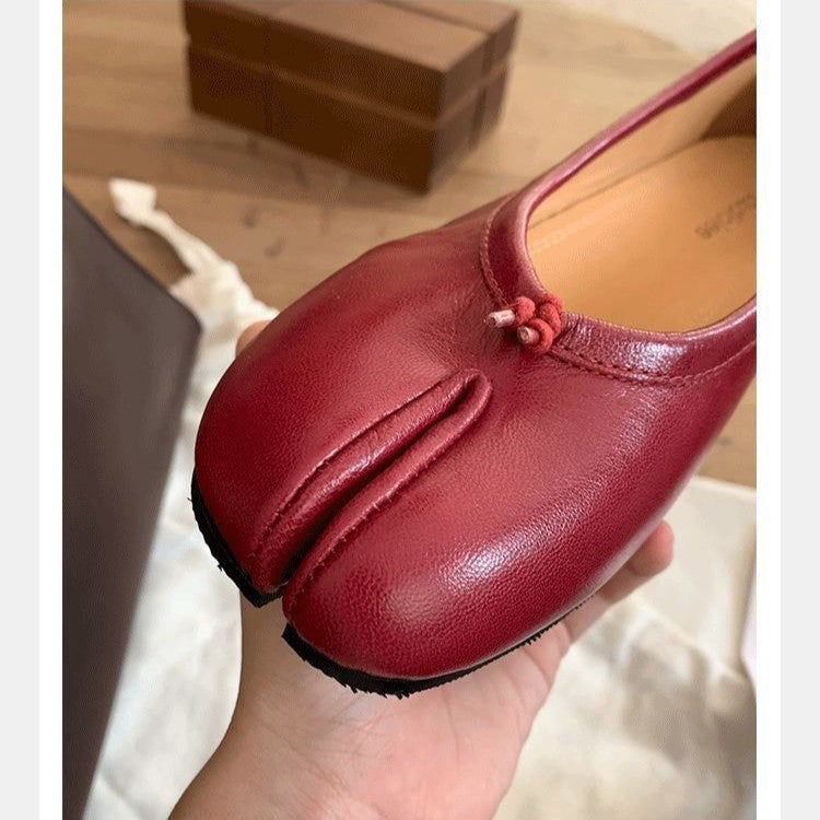 Womens Ballet Flats Buckle Closure Thick Heel Shoes
