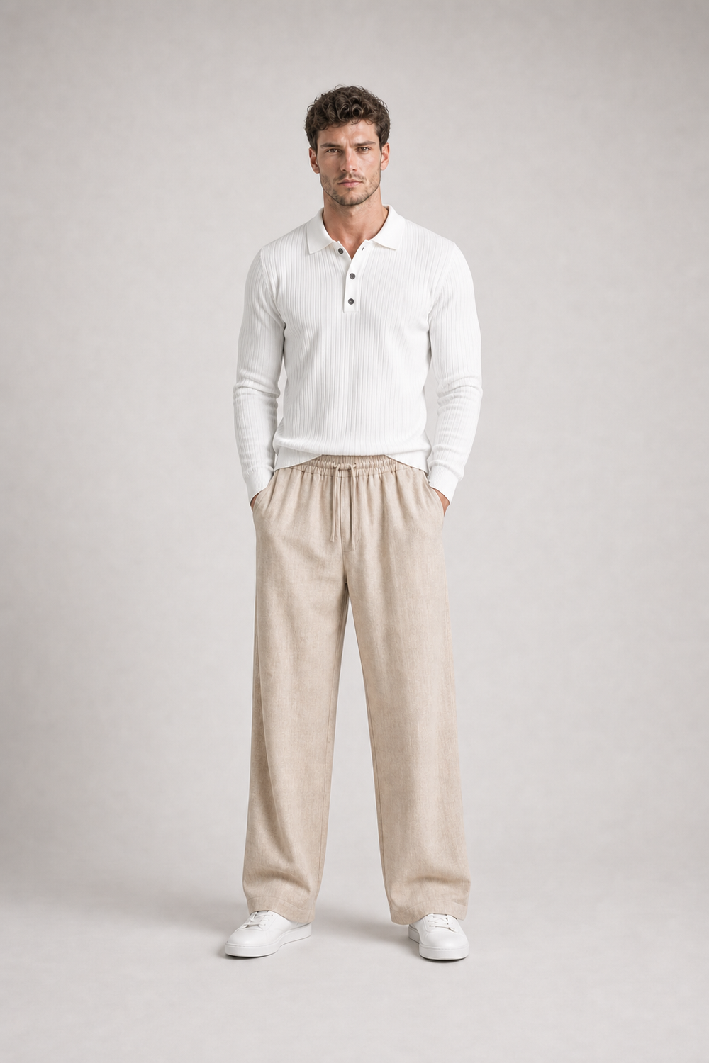 Strick-Poloshirt Geripptes Langarm