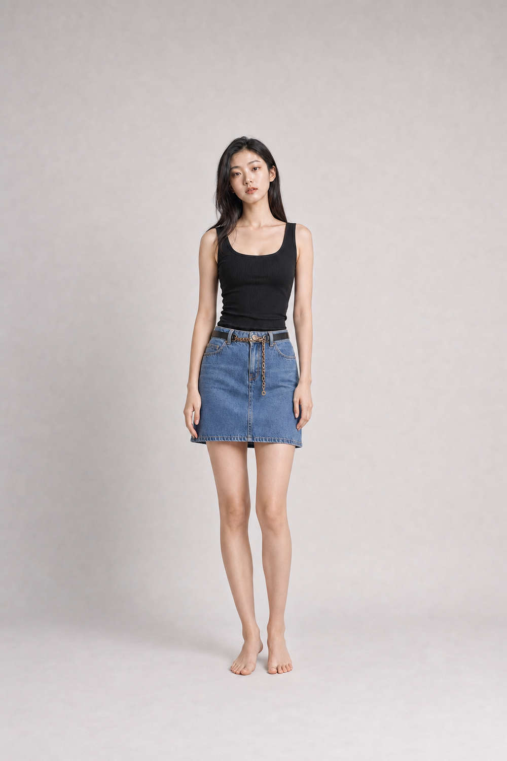 Geripptes Tank Top mit Carré-Ausschnitt