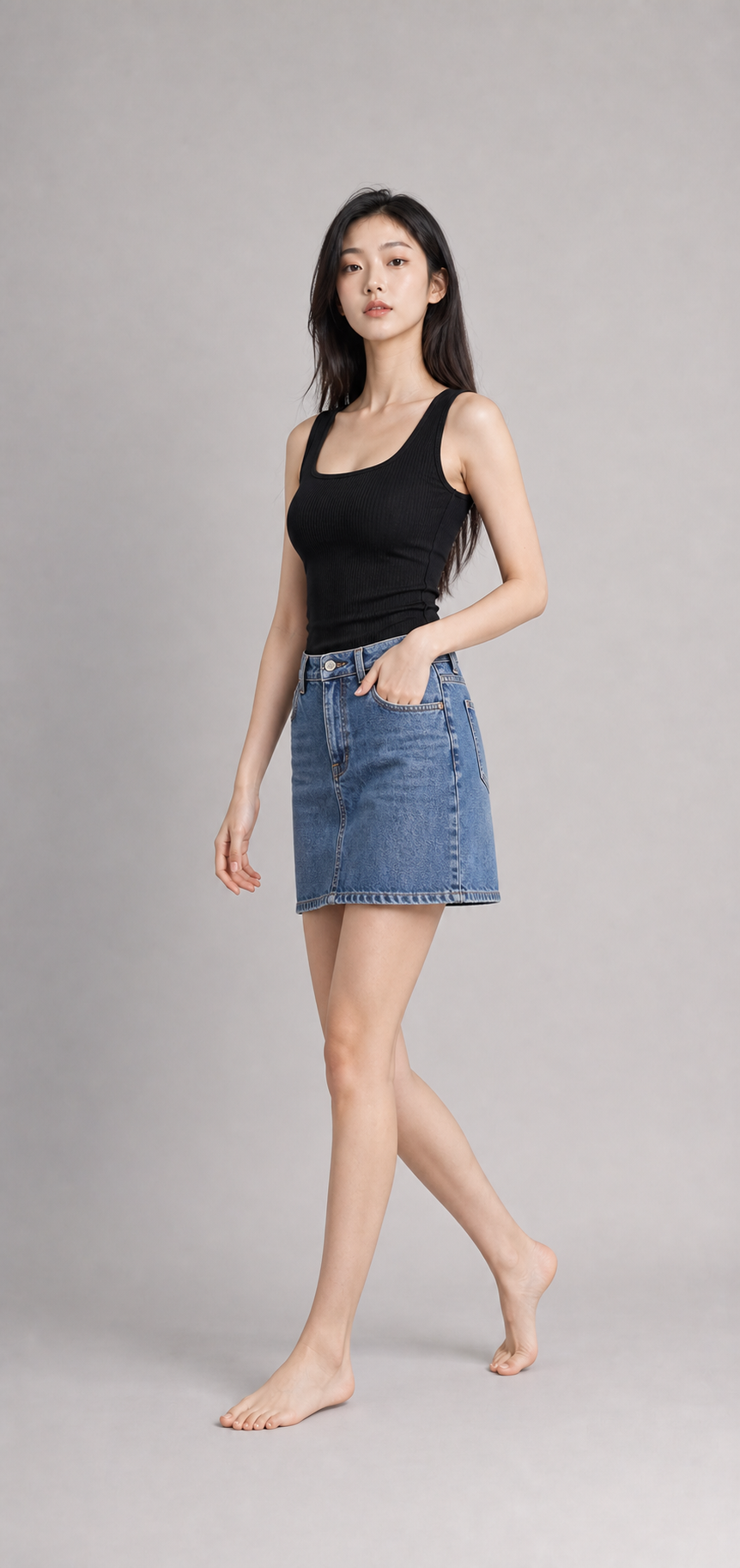 Geripptes Tank Top mit Carré-Ausschnitt