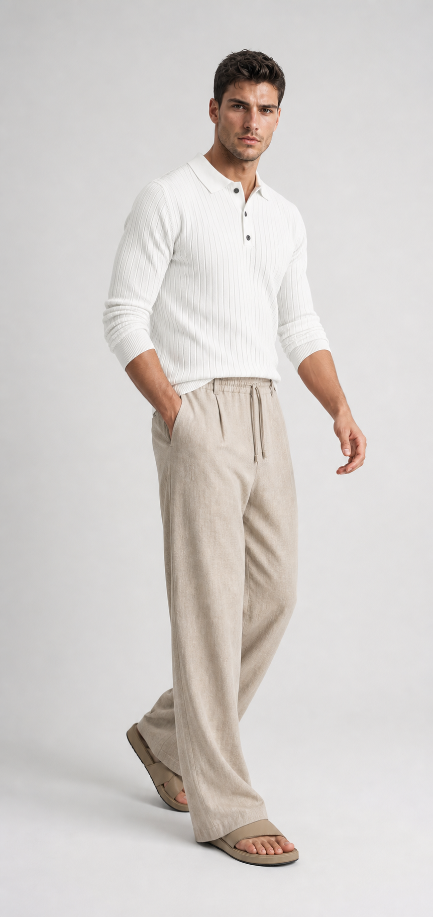 Strick-Poloshirt Geripptes Langarm