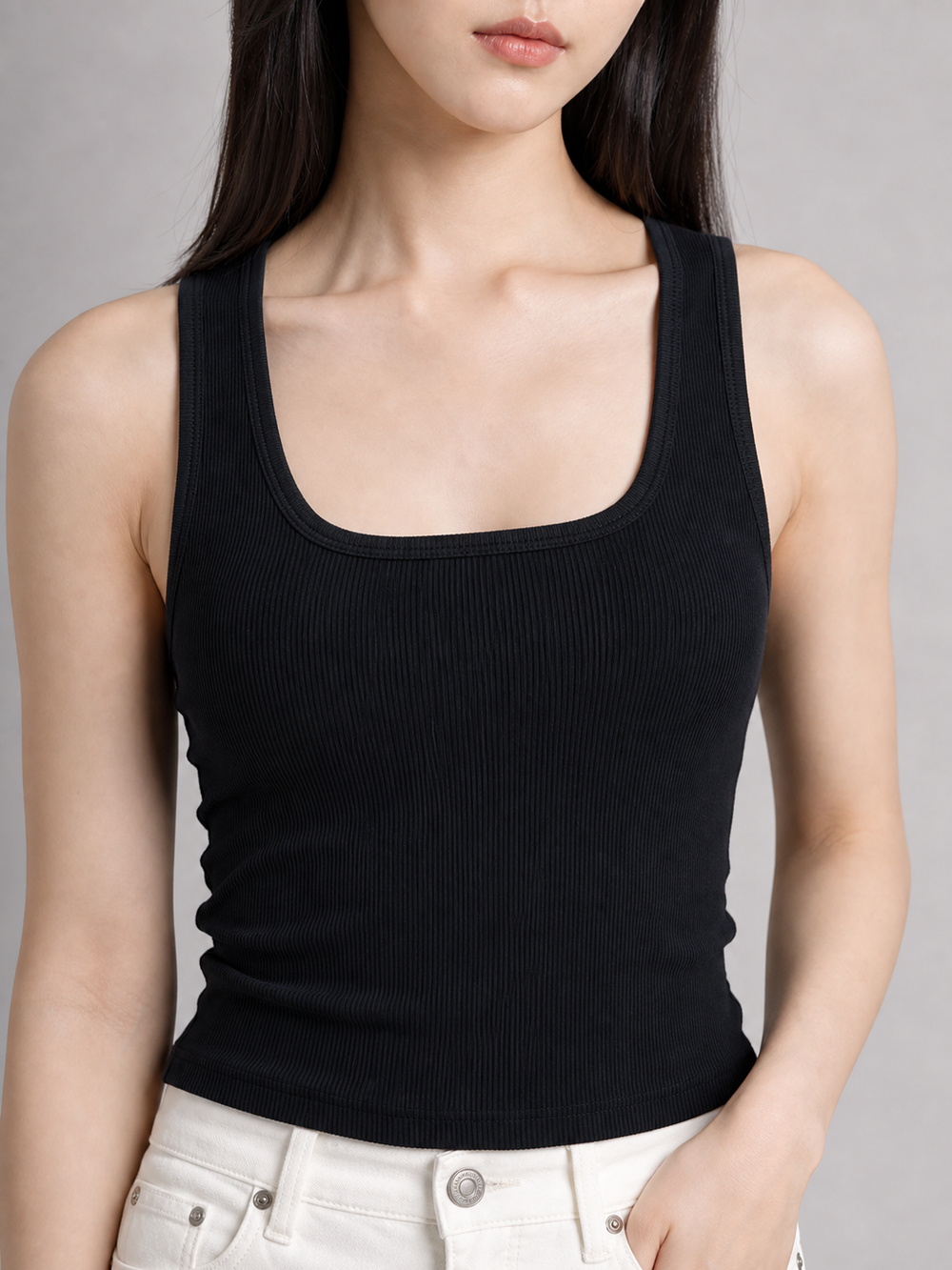 Geripptes Tank Top mit Carré-Ausschnitt