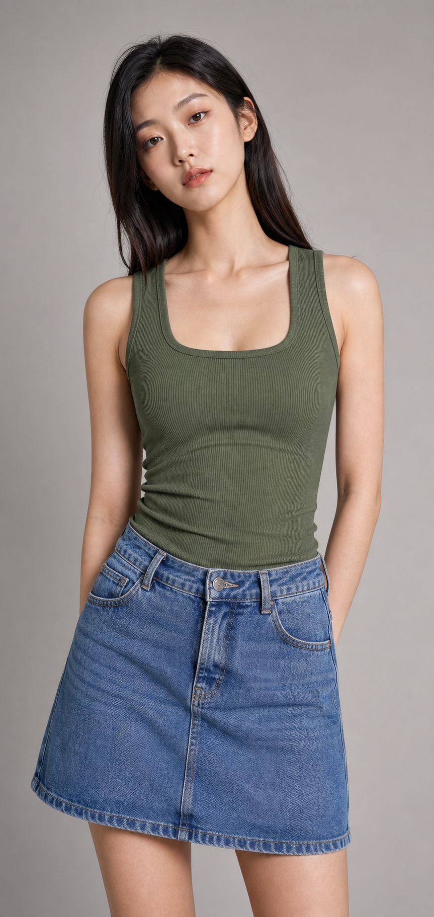 Geripptes Tank Top mit Carré-Ausschnitt
