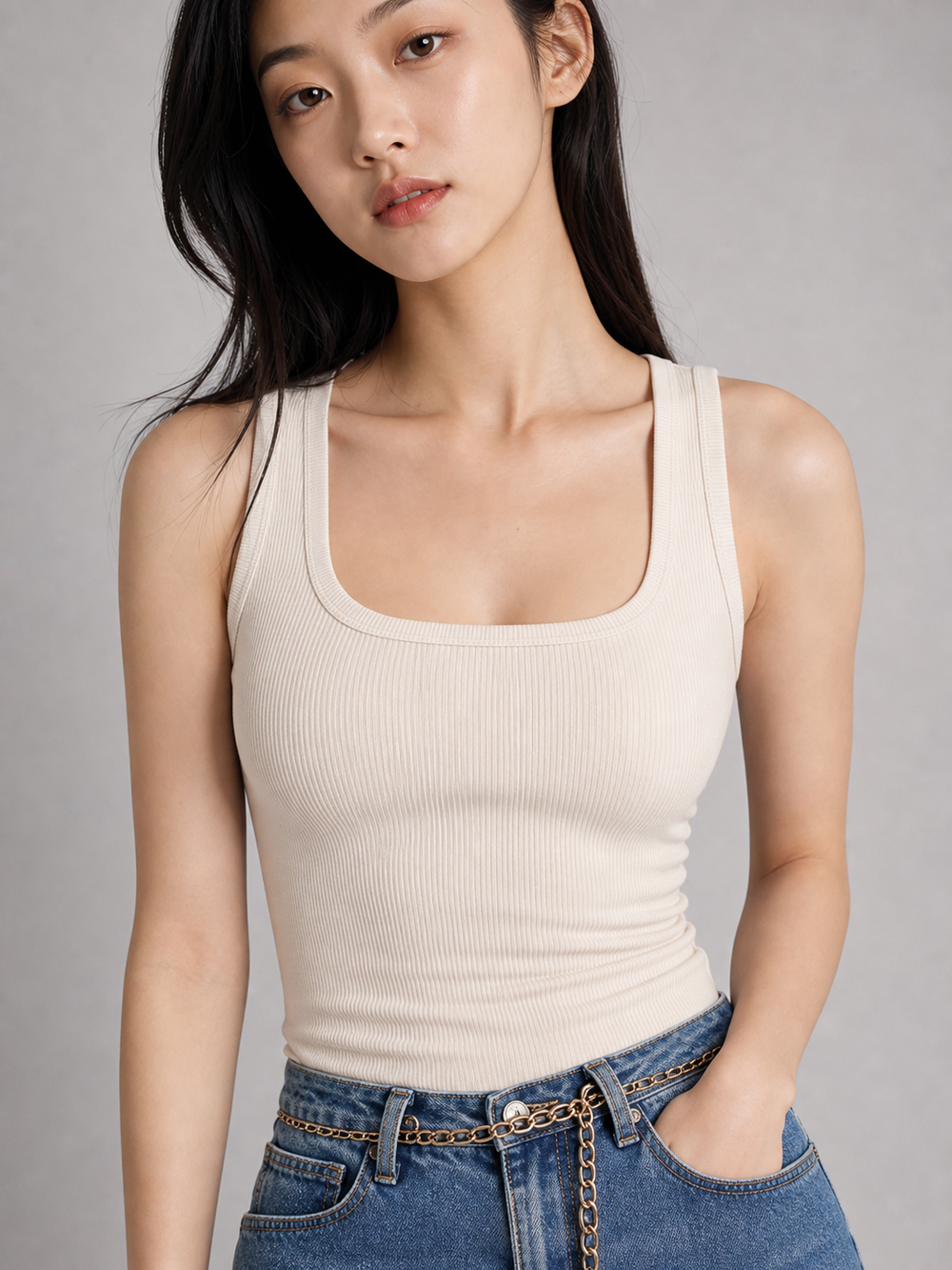 Geripptes Tank Top mit Carré-Ausschnitt