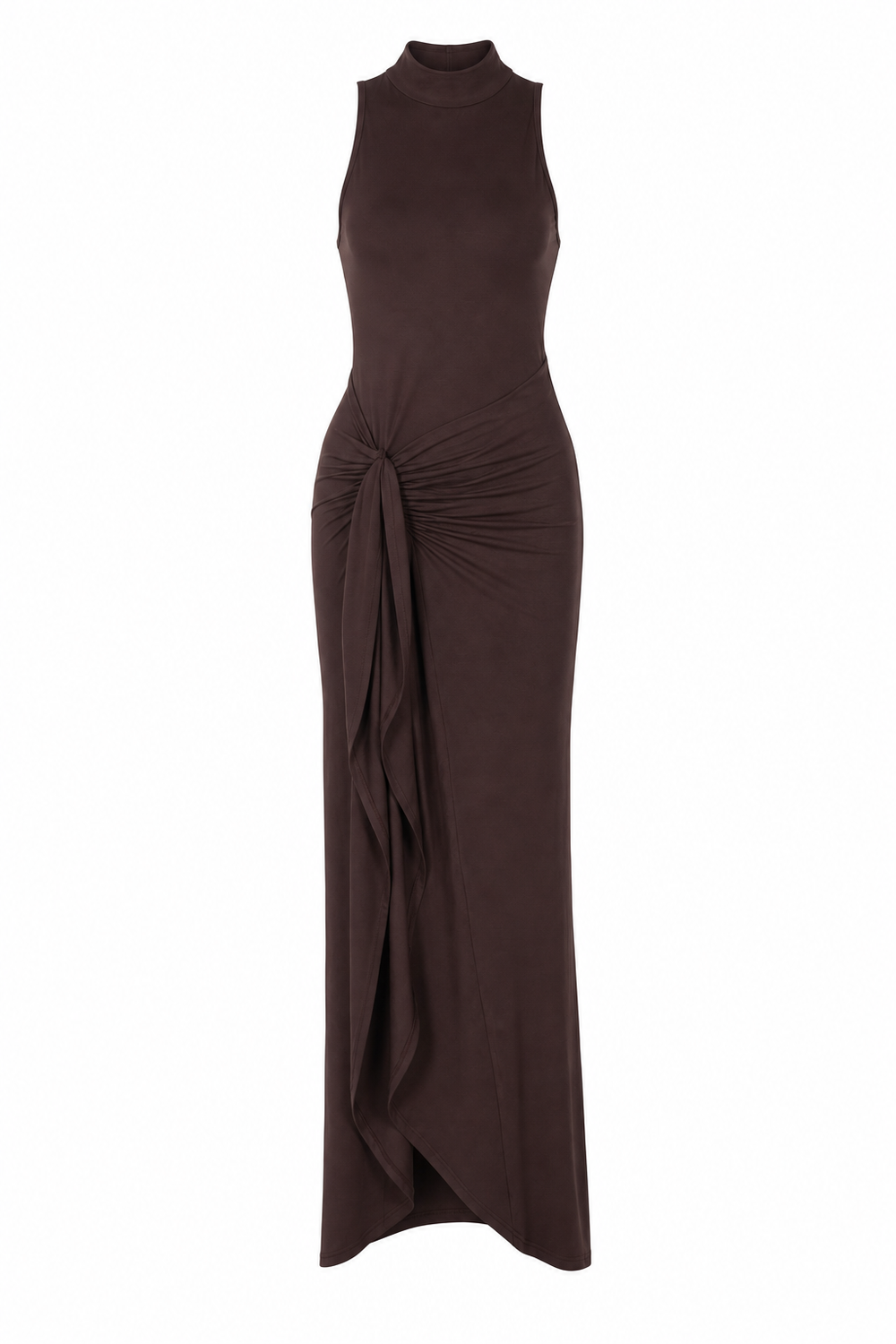Ärmelloses Midi-Kleid mit Schlitz und Knotendetail