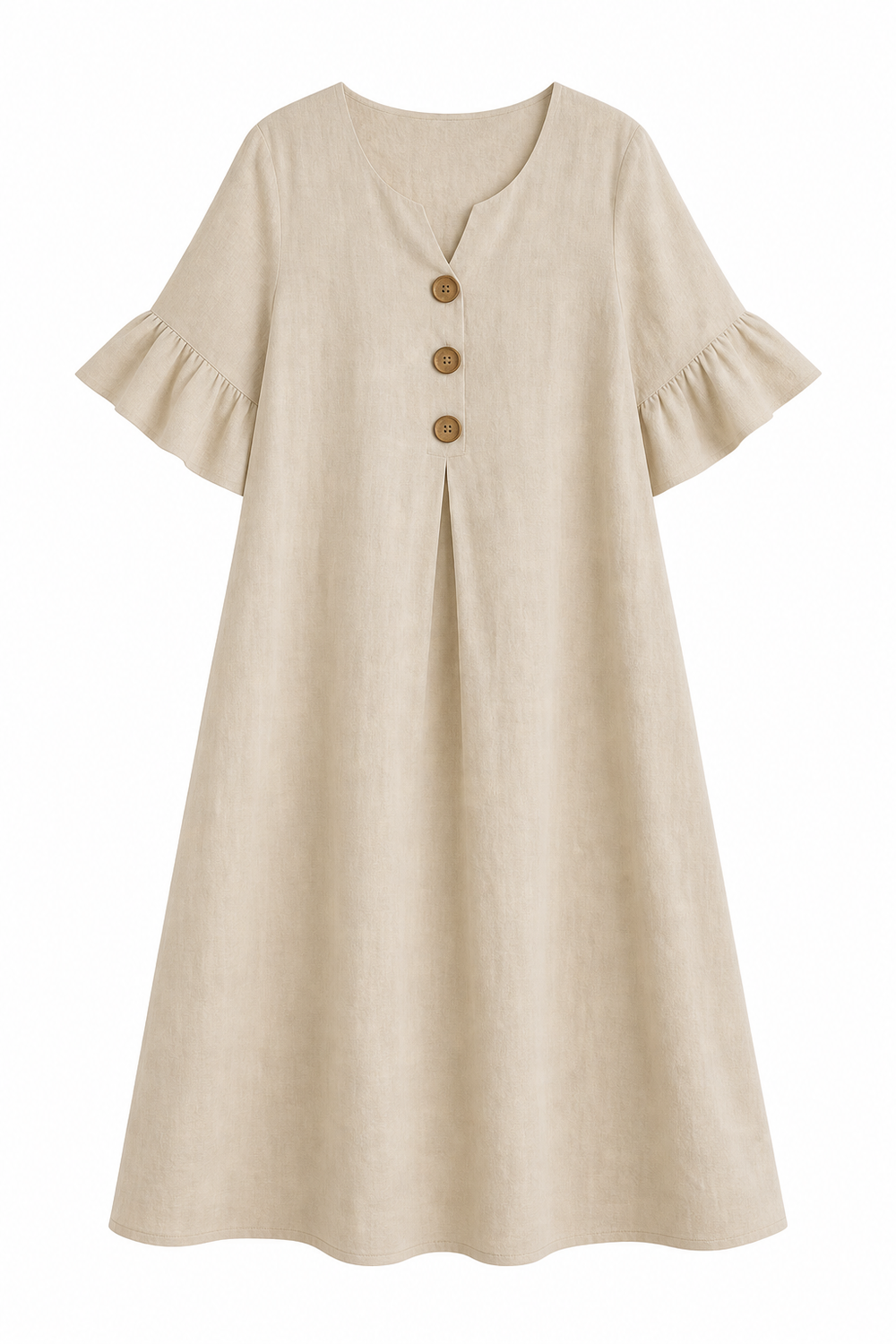 Leinenkleid mit V-Ausschnitt und Knöpfen