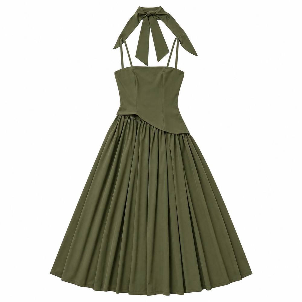 Maxi-Kleid mit Scarf-Träger und Plisseerock