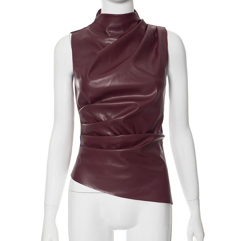 Womens Faux Fur Collar Sleeveless Top