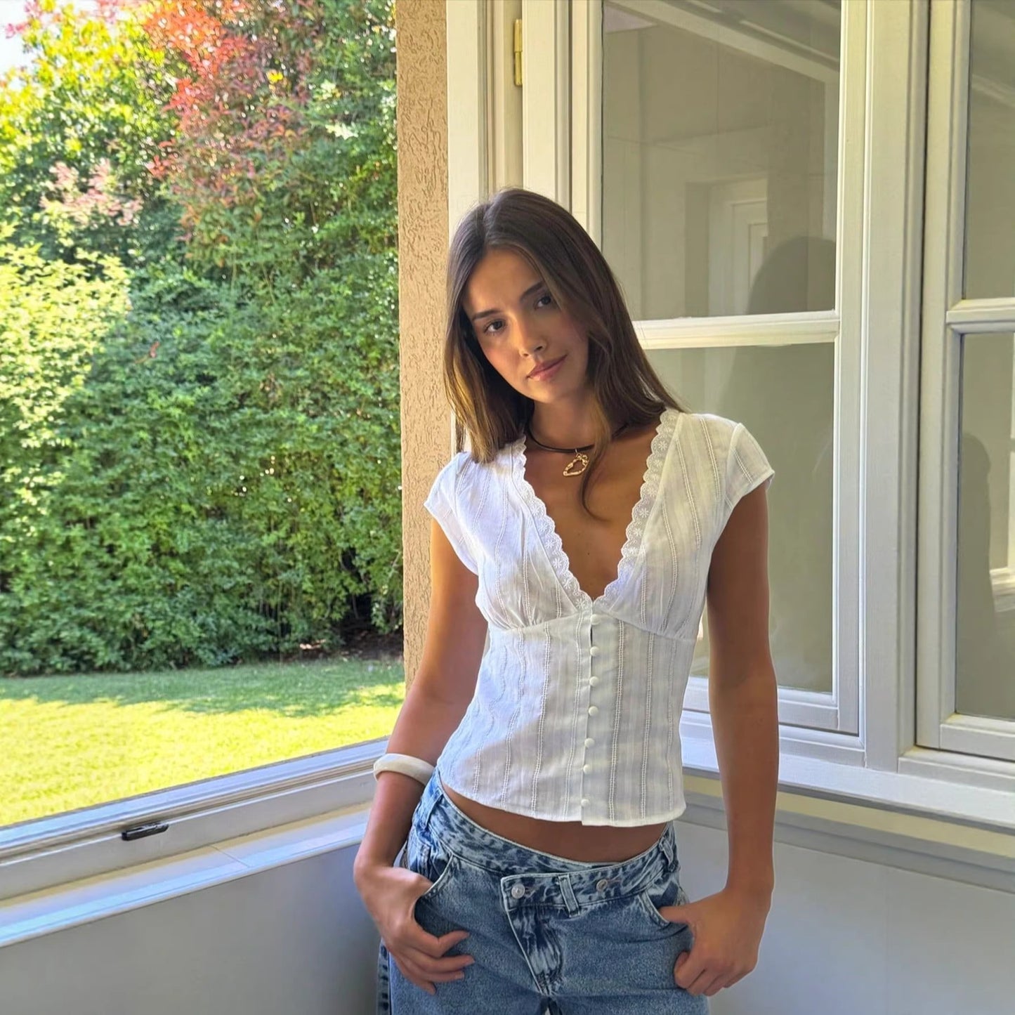 Women's V-Neck Embroidered Blouse