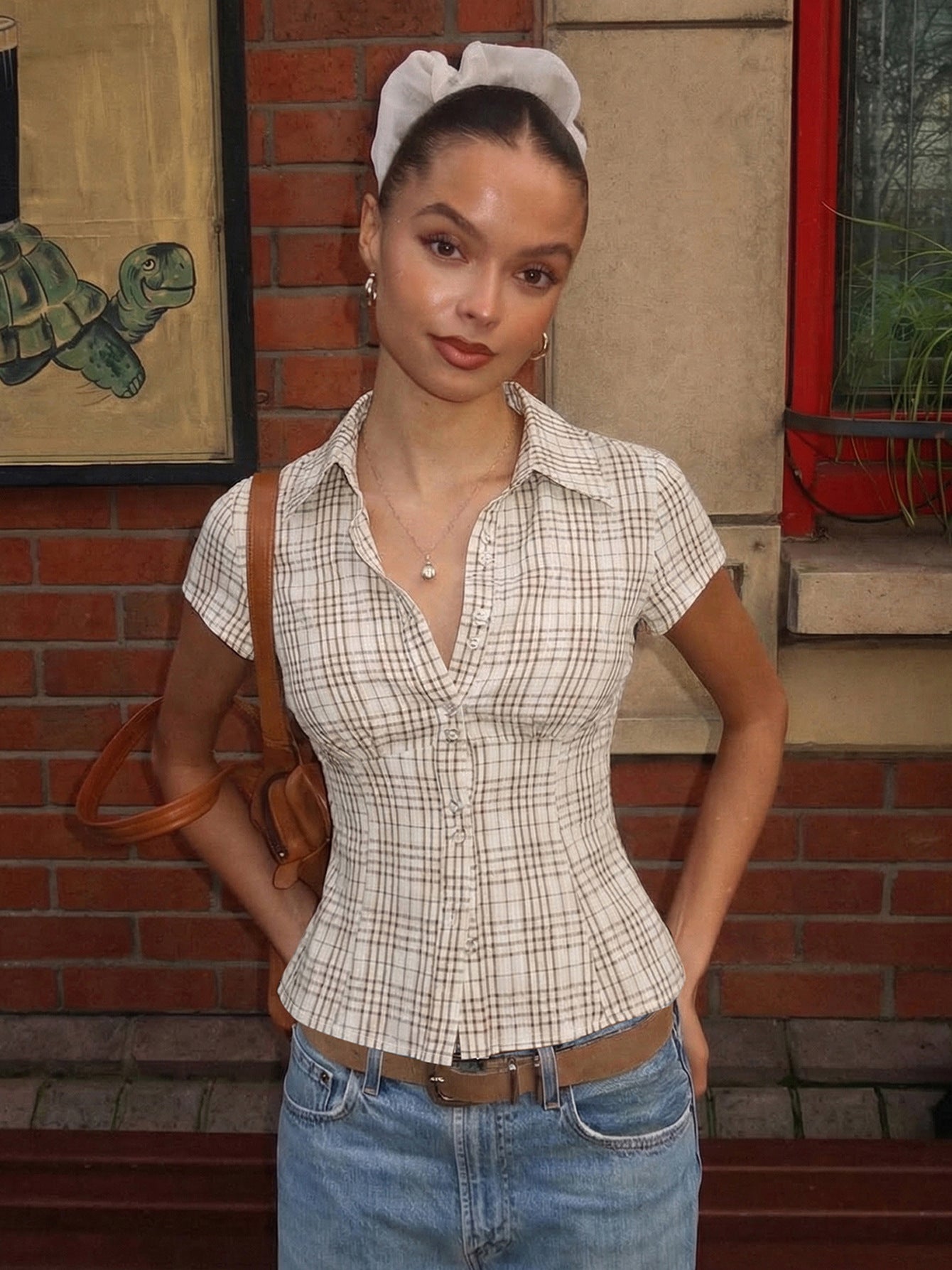 Women's French Plaid Short Sleeve Shirt